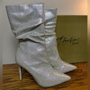 Thalia Sodi Raquell Slouch rhinestone dress boots size 8 M